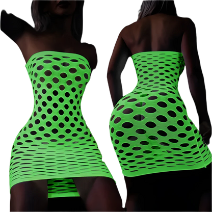 Off Shoulder Women's Underwear Sexу Bodysuit Xxx Hollow Out Fluorescence Fishing Net Mini Skirt