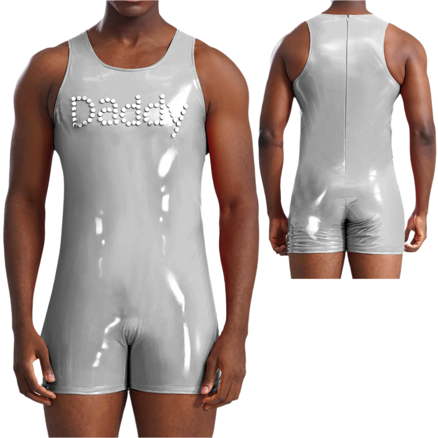 Men's Latex Muscle Bodysuit | Shiny Metallic PU Leather Jumpsuit