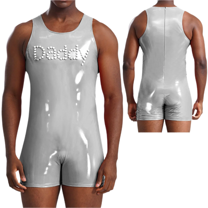 Men's Latex Muscle Bodysuit | Shiny Metallic PU Leather Jumpsuit