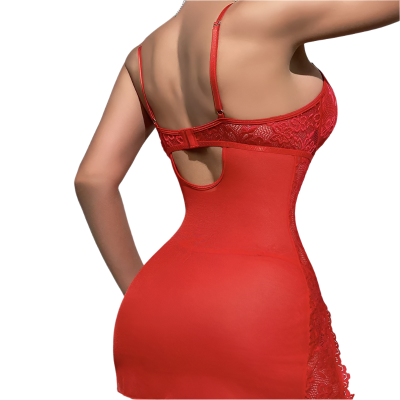 Red lace dress on a plain background