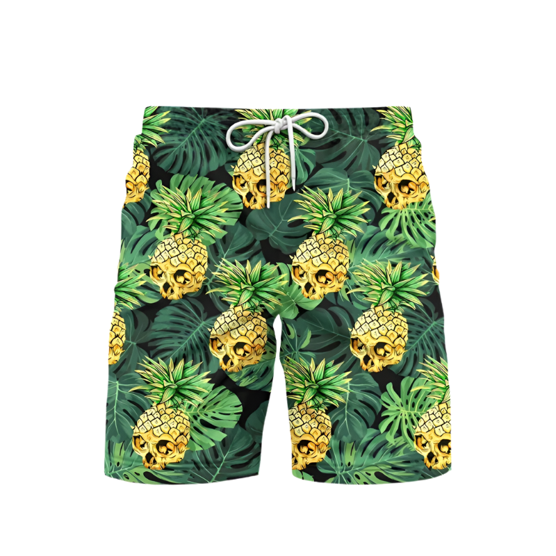 3D Pineapple Print Swim Trunks for luxury adult resorts, featuring vibrant tropical pattern on premium board shorts