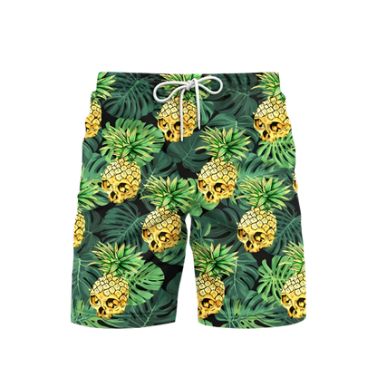 3D Pineapple Print Swim Trunks for luxury adult resorts, featuring vibrant tropical pattern on premium board shorts