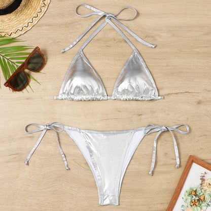Shiny Swimwear Women Halter Bathers Bling Sequin Bikini Set Cut Out Push Up Padded Bathing Suit Thong Swimwear Glitter Biquini