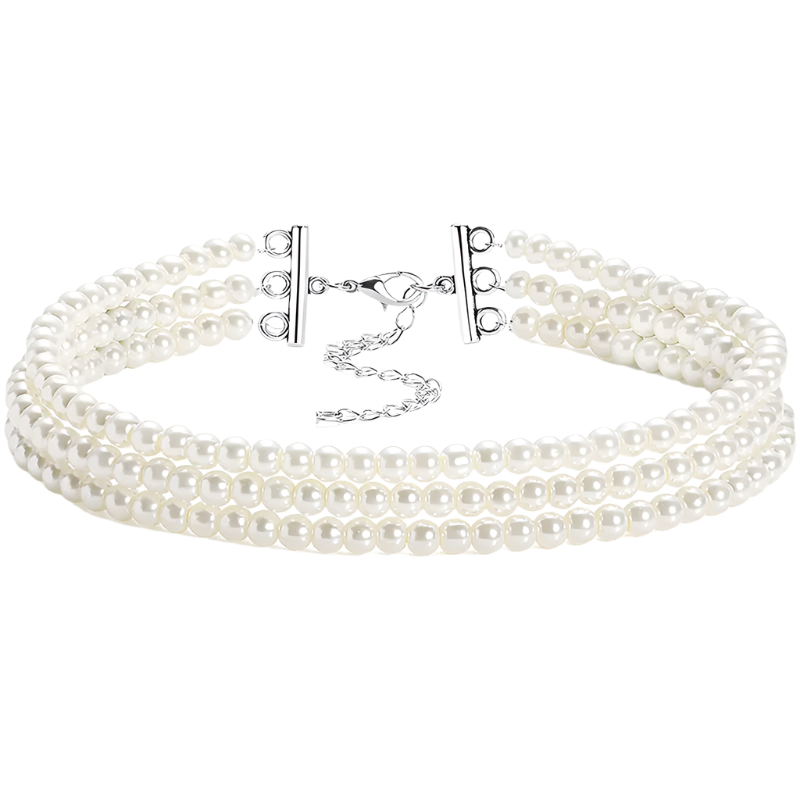 Handcrafted multilayer white pearl choker with elegant beading - perfect for resort weddings and vintage theme nights