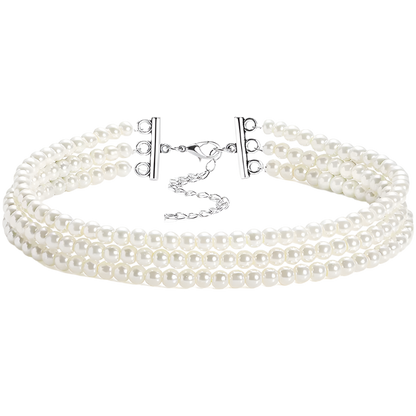 Handcrafted multilayer white pearl choker with elegant beading - perfect for resort weddings and vintage theme nights