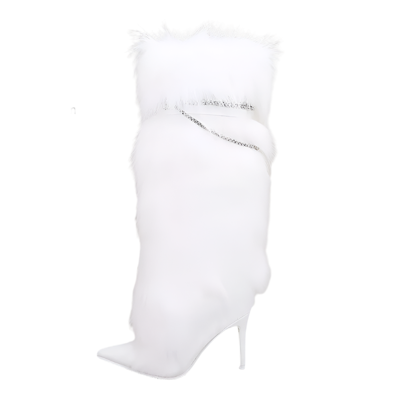 Elegant Knee-Length Fluffy Fur Boots with Stiletto Heel for Resort Evening Wear