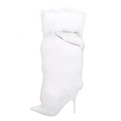 Elegant Knee-Length Fluffy Fur Boots with Stiletto Heel for Resort Evening Wear