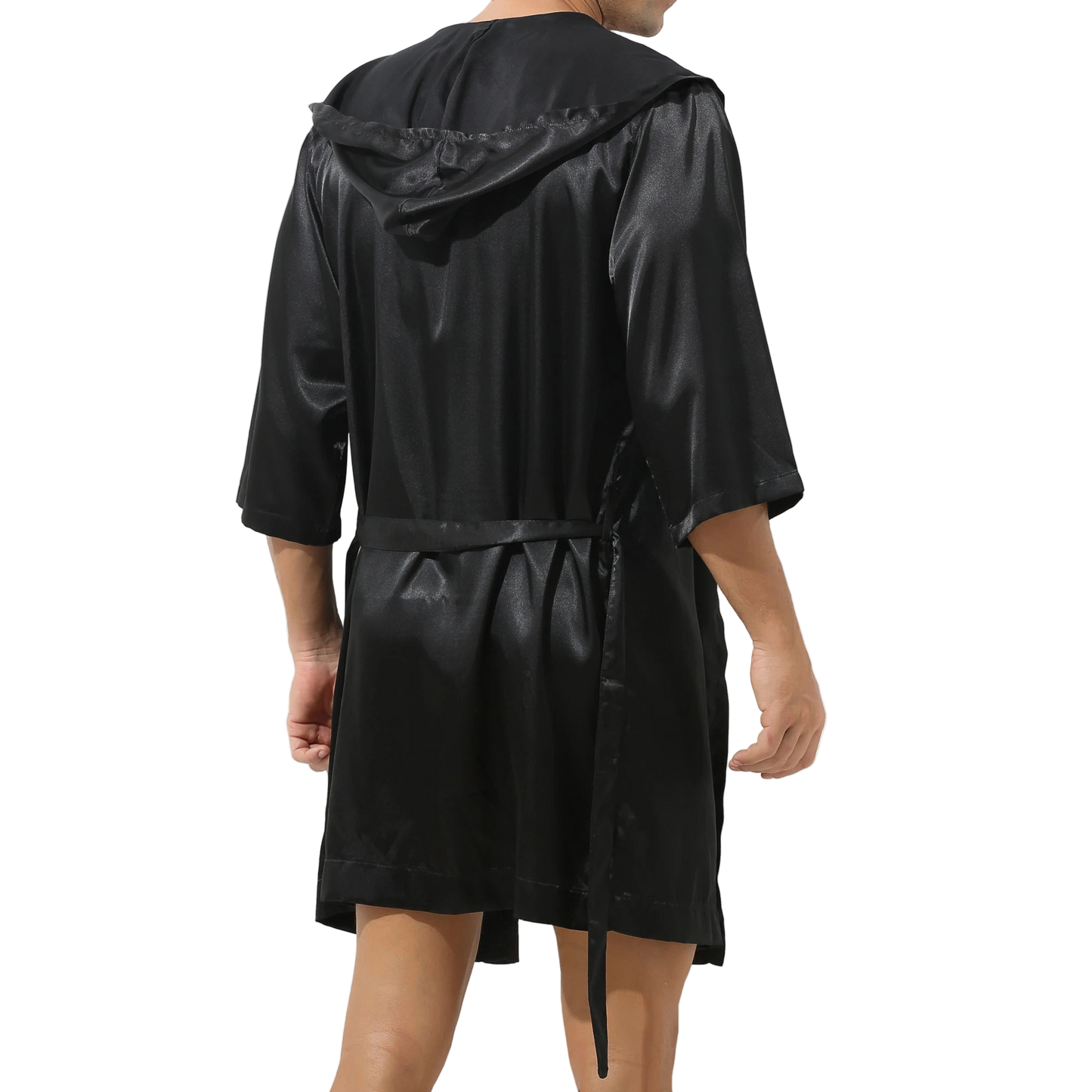 Black raincoat with a hood on a white background