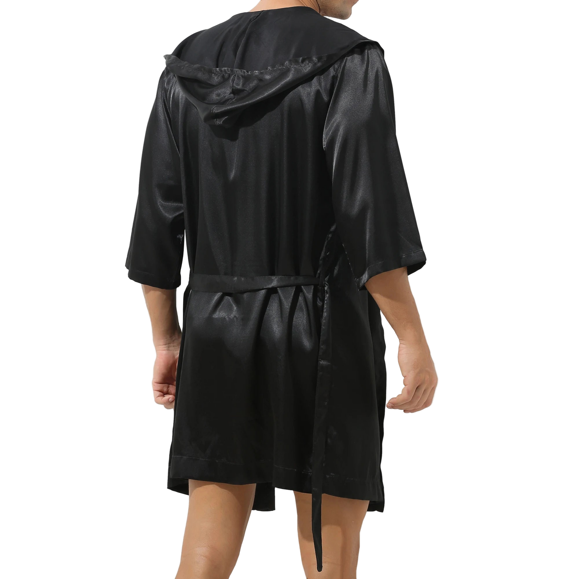Black raincoat with a hood on a white background