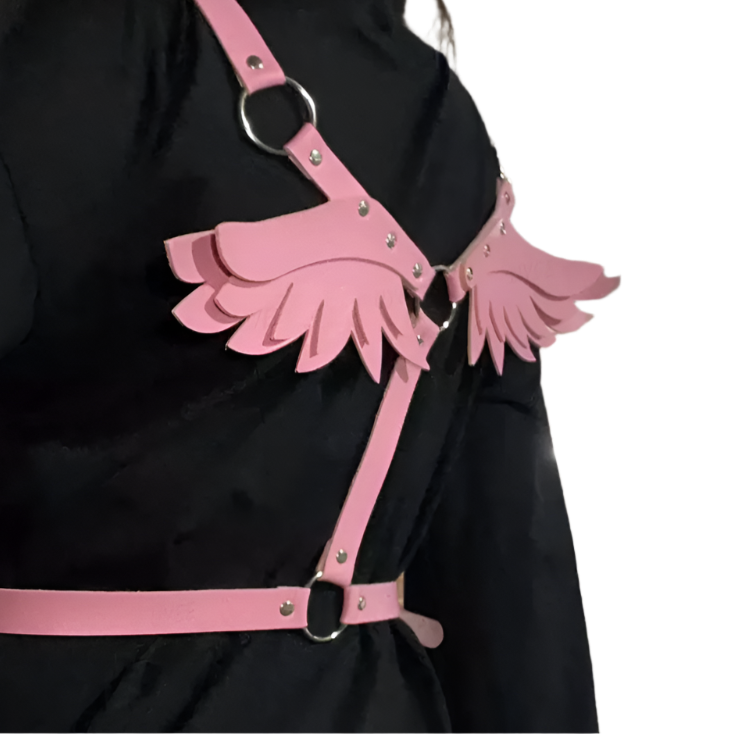 punk angel wings red PU leather harness belt with gothic fairy kawaii design for Halloween festival resort entertainment