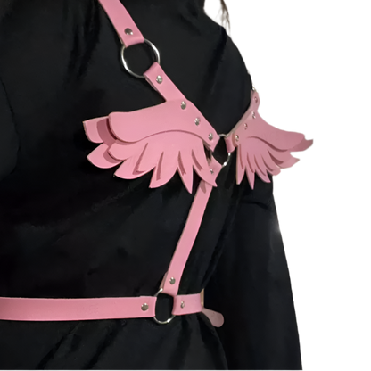 punk angel wings red PU leather harness belt with gothic fairy kawaii design for Halloween festival resort entertainment