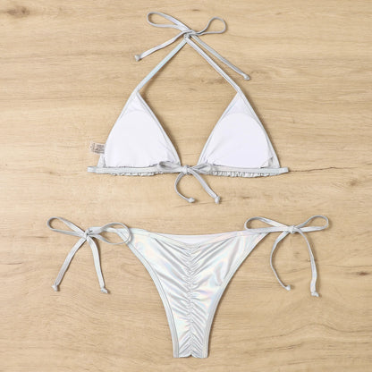 Shiny Swimwear Women Halter Bathers Bling Sequin Bikini Set Cut Out Push Up Padded Bathing Suit Thong Swimwear Glitter Biquini