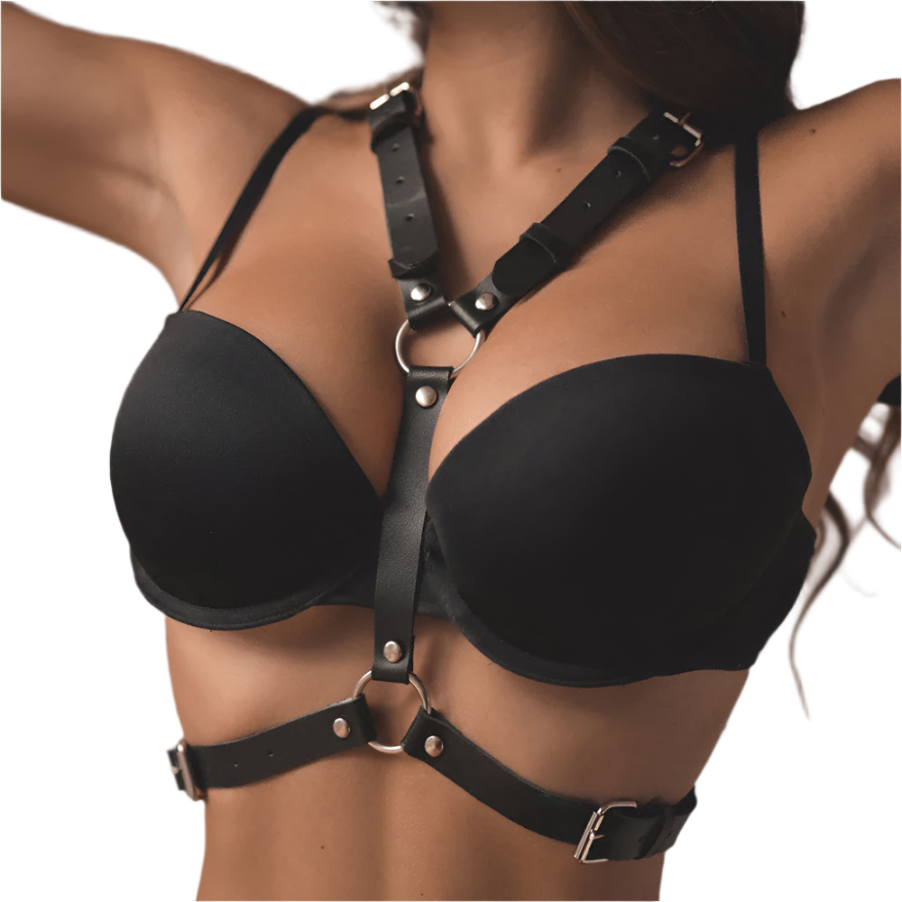 Gothic Leather Angel Wing Harness Belt in Black, Front View for Resort Theme Nights