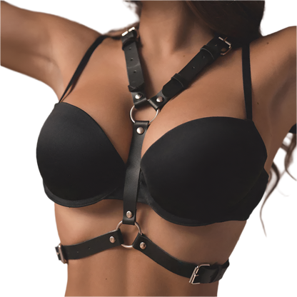 Gothic Leather Angel Wing Harness Belt in Black, Front View for Resort Theme Nights