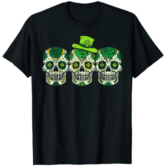 Sugar Skulls Leprechaun Hat St Patricks Day T-Shirt