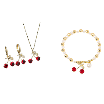 Jewelry set with necklace, earrings, and bracelet on a white background