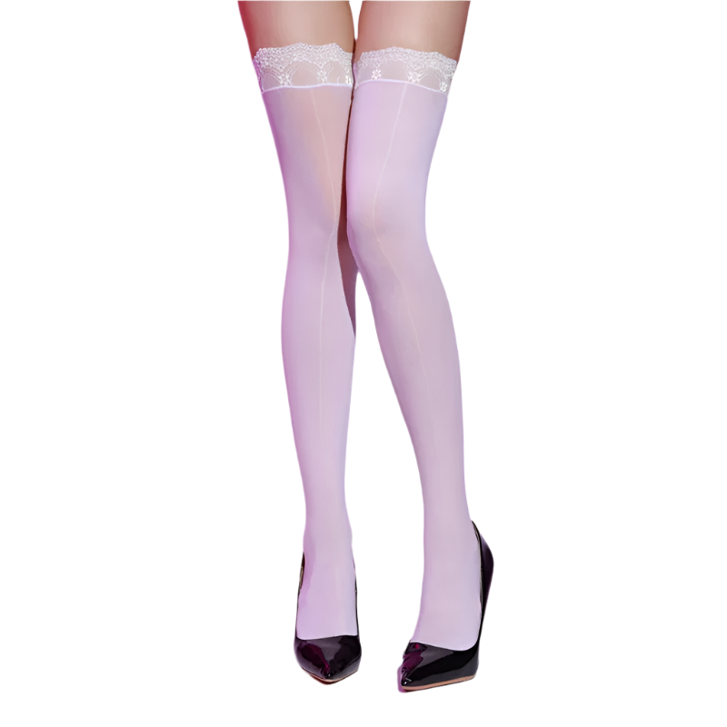 Retro lace thigh high stockings with stay-up design for resort theme nights and burlesque events

