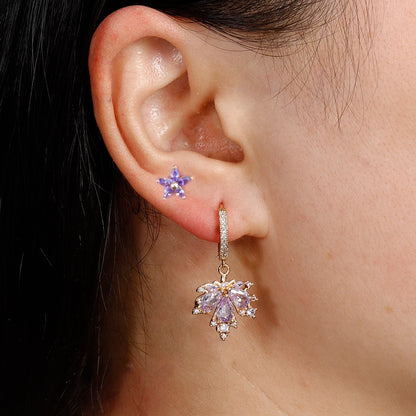 2pcs Vintage Crystal Zircon Stainless Steel Maple Leaf Earrings for Women Temperament Hoop Earrings Party Piercing Jewelry Gift