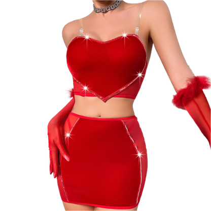 Luxury Lingerie Sexy Red Strapless Love Vest Wrap Hip Dress