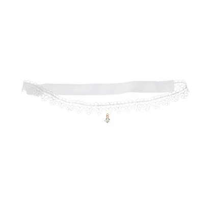 Crystal pendant lace garters with decorative thigh bands in white and black for resort evenings

