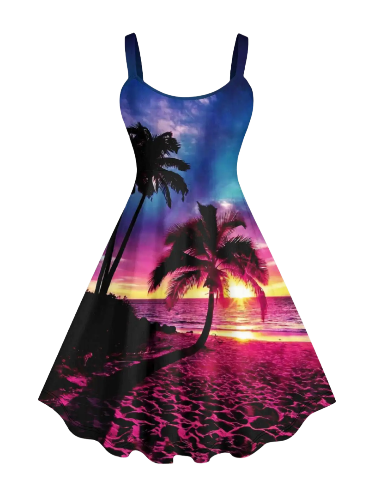 Coconut Tree Sea Beach Dusk Sun Ombre Sky Print Plus Size Matching Hawaii Beach Outfit For Couples