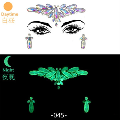 Glow in the Dark Face Gems | Rhinestone Festival Face Stickers