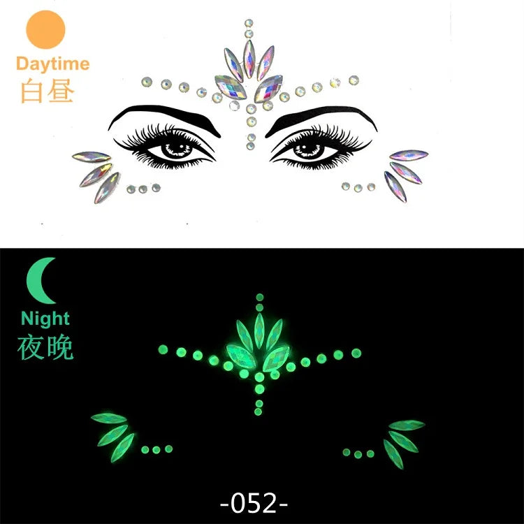 Glow in the Dark Face Gems | Rhinestone Festival Face Stickers