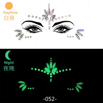 Glow in the Dark Face Gems | Rhinestone Festival Face Stickers