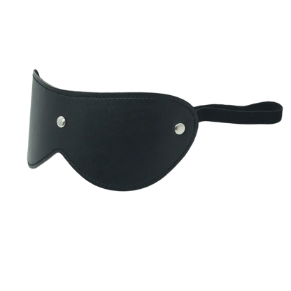 A black leather eye mask and studded details. The design is sleek and mysterious, perfect for a costume or themed event.