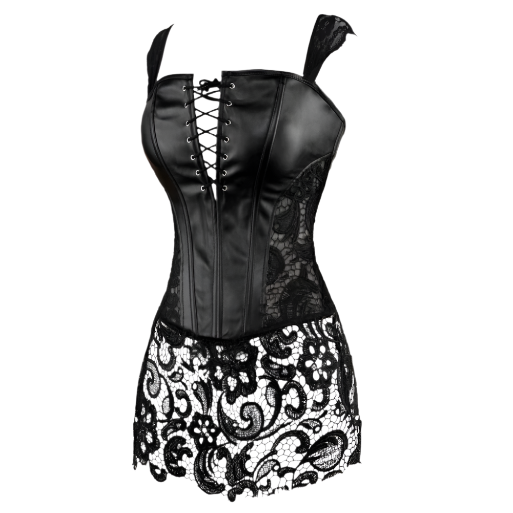  leather corset dress with zip and lace-up design for resort theme nights
