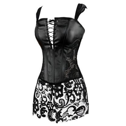  leather corset dress with zip and lace-up design for resort theme nights
