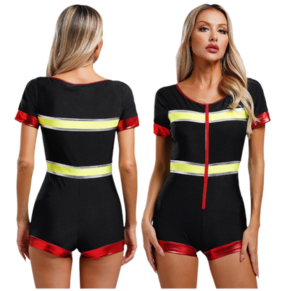 Women's Firefighter Jumpsuit | Stylish Front Zipper One Piece for Theme Nights