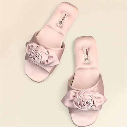 Elegant Rose Satin Women's Slippers Bride Wedding Slipper Wedding Photo Props Bridesmaid Romantic Gifts Summer Shoes Sandals