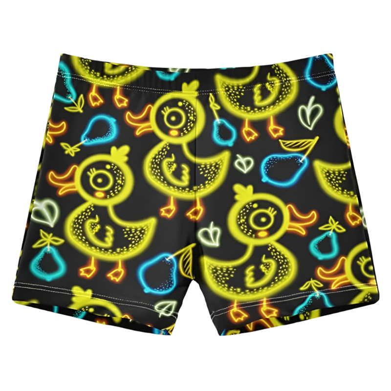 Duck Print Beach Shorts featuring playful design, perfect for luxury adult resort pool parties