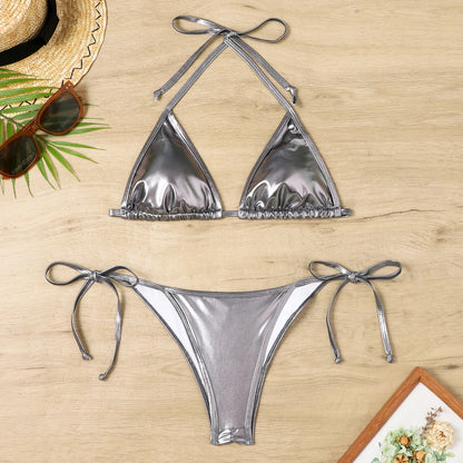 Shiny Swimwear Women Halter Bathers Bling Sequin Bikini Set Cut Out Push Up Padded Bathing Suit Thong Swimwear Glitter Biquini