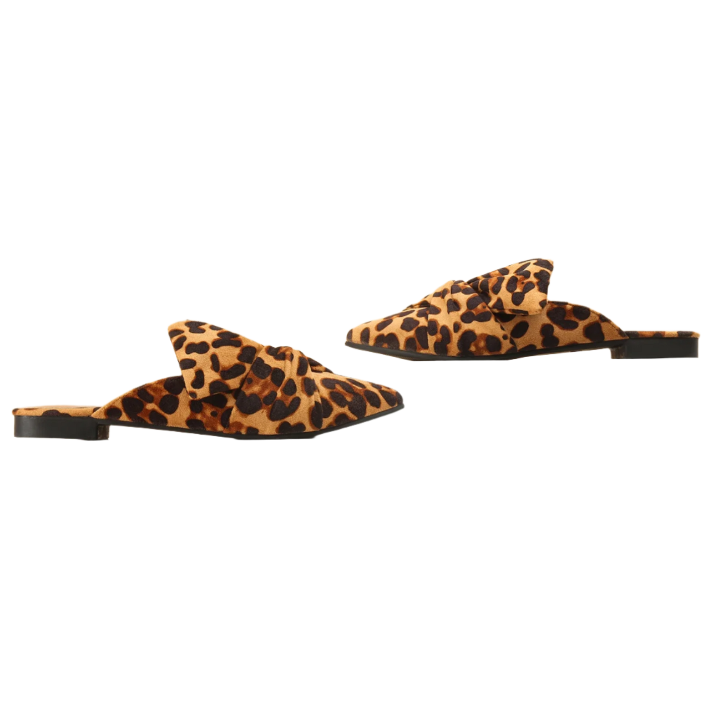 Elegant flock mule slippers featuring feminine bowtie detail and pointed toe design for sophisticated resort wear

