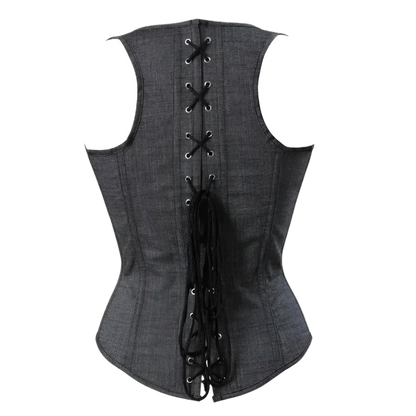 Gray corset with black laces on a white background