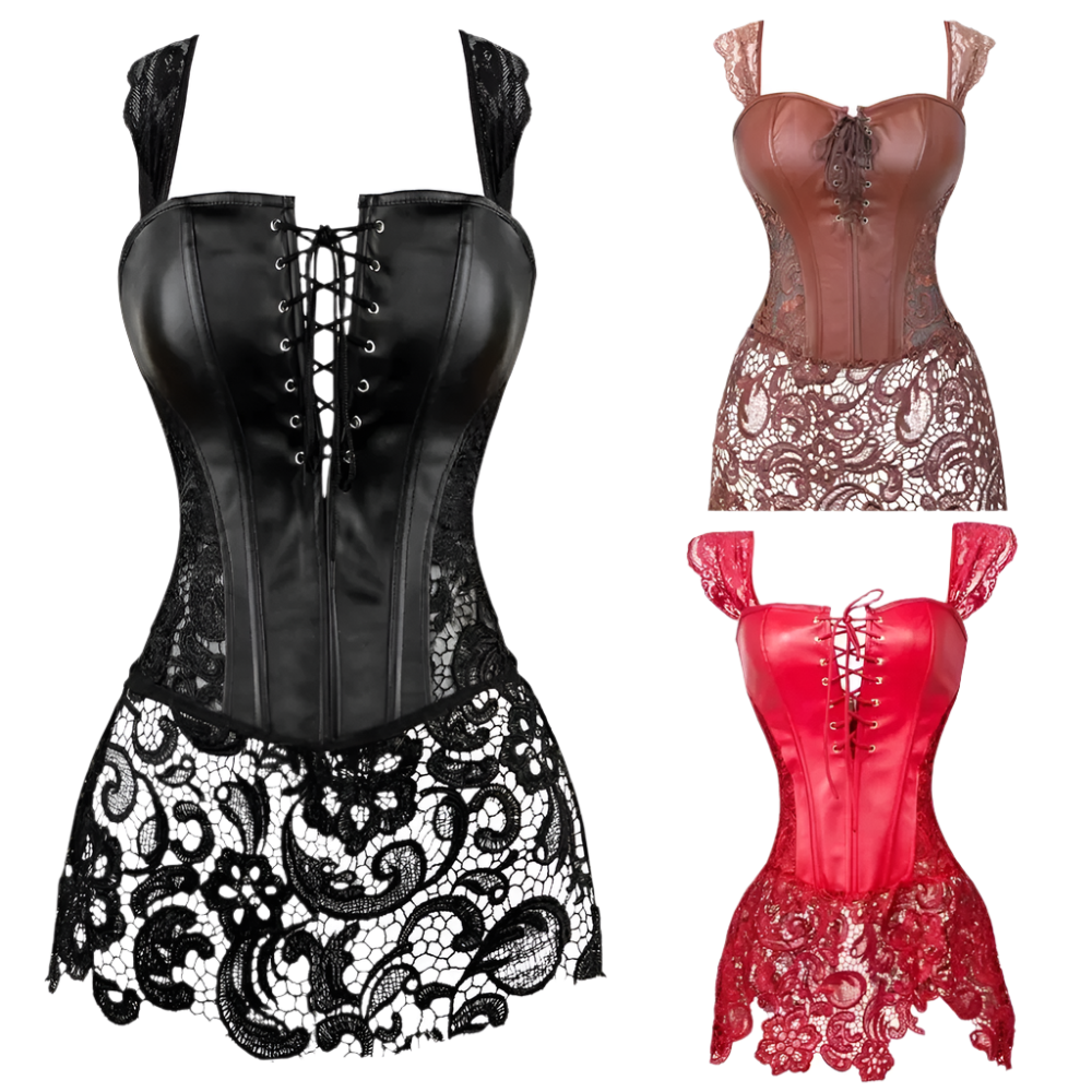  leather corset dress with zip and lace-up design for resort theme nights

