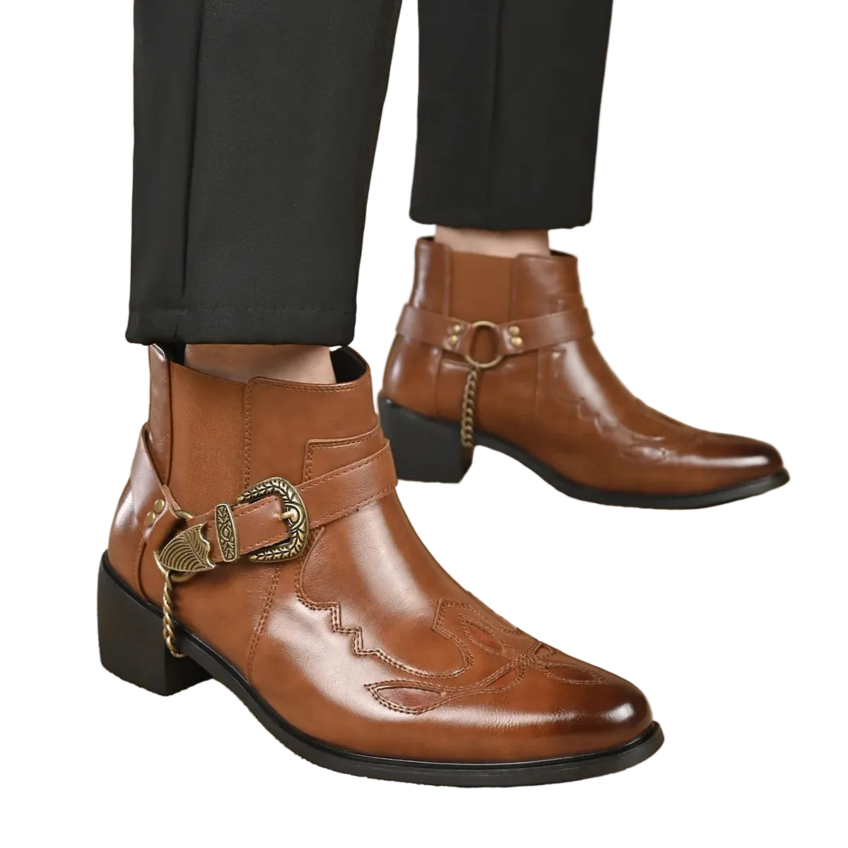 Men’s Western Ankle Boots | Buckle Strap Cowboy Boots