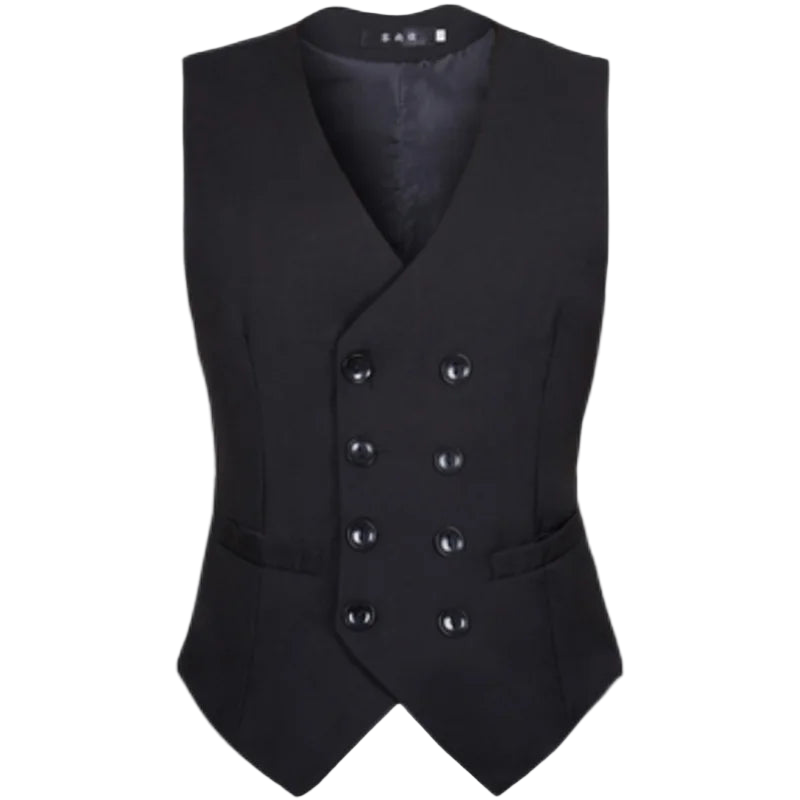 Black waistcoat with buttons on a white background