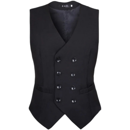 Black waistcoat with buttons on a white background