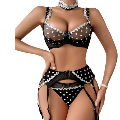 Black and white polka dot lingerie set 