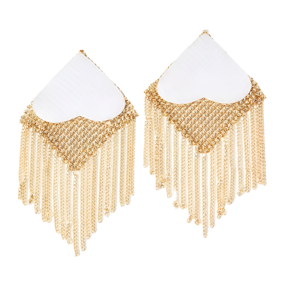 Metallic tassel nipple covers with rhombus design for resort evening wear

