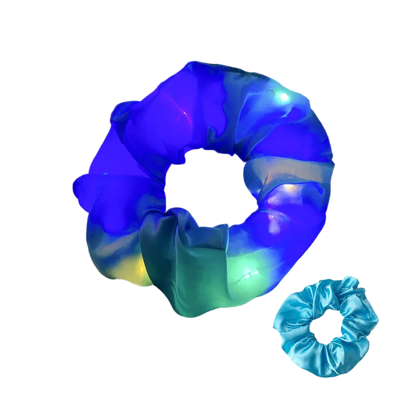 Glowing blue scrunchie on a black background