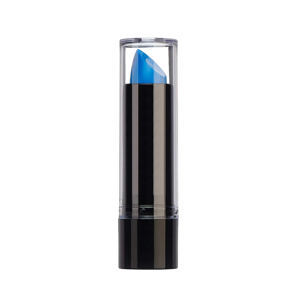 Blue lipstick in a black case on a white background