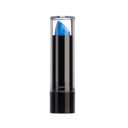 Blue lipstick in a black case on a white background