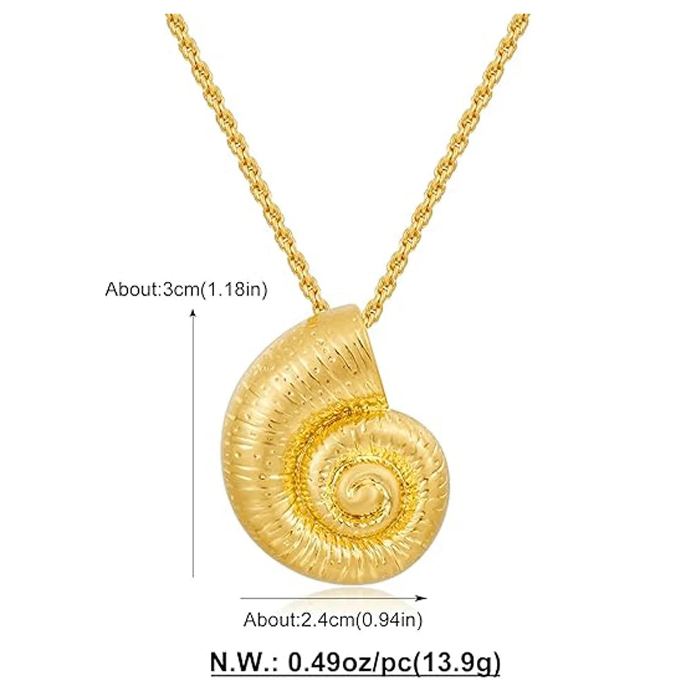 18K Gold Plated Conch Shell Pendant Necklace Earring Set for Women Stainless Steel Conch Chain Ocean Theme Summer Beach Jewelry