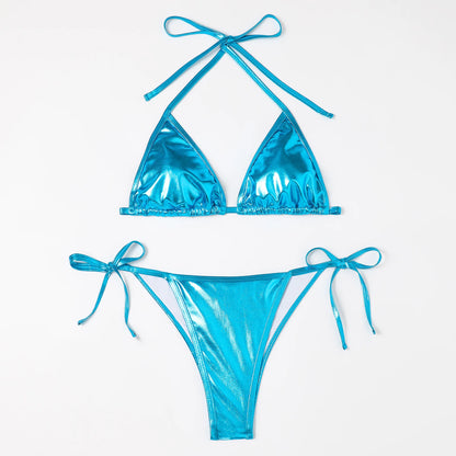 Shiny Swimwear Women Halter Bathers Bling Sequin Bikini Set Cut Out Push Up Padded Bathing Suit Thong Swimwear Glitter Biquini