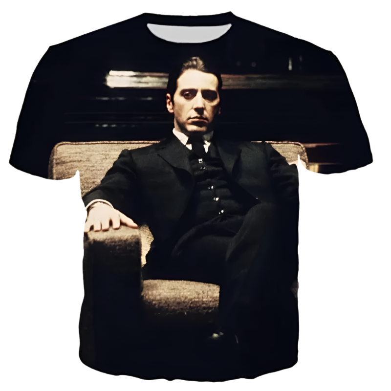 Godfather 3D printed oversized t-shirt with street style design for resort casual wear

