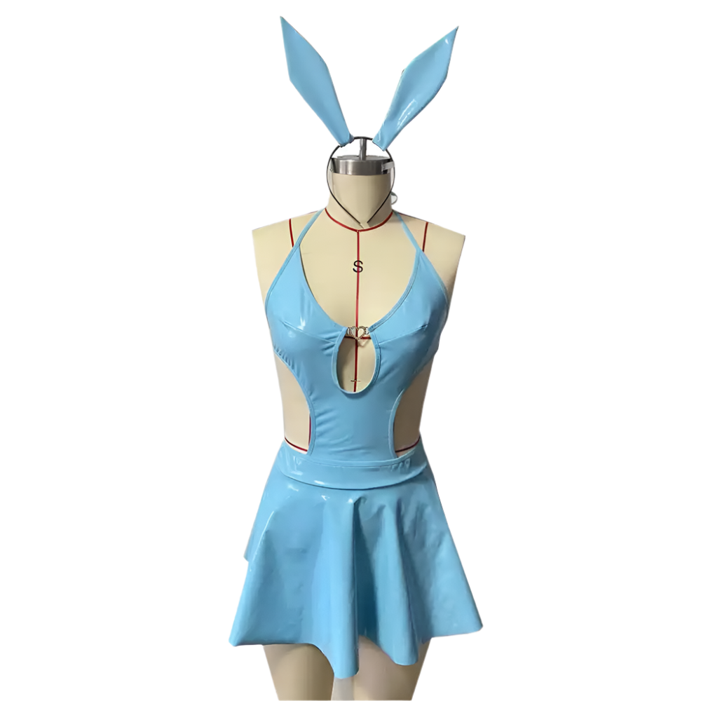 PU Leather Bunny Girl Costume with V-neck Babydoll Design for Resort Theme Nights